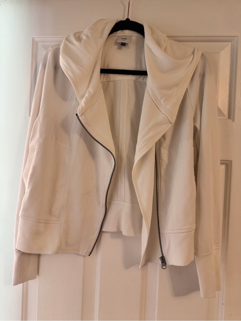 CAbi Cream Asymmetrical Zip Leather Jacket